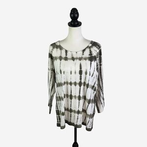 Chicos Easy Tunic Tee Tie Dye 3/4 Sleeve Cotton Modal Top Olive Green Casual